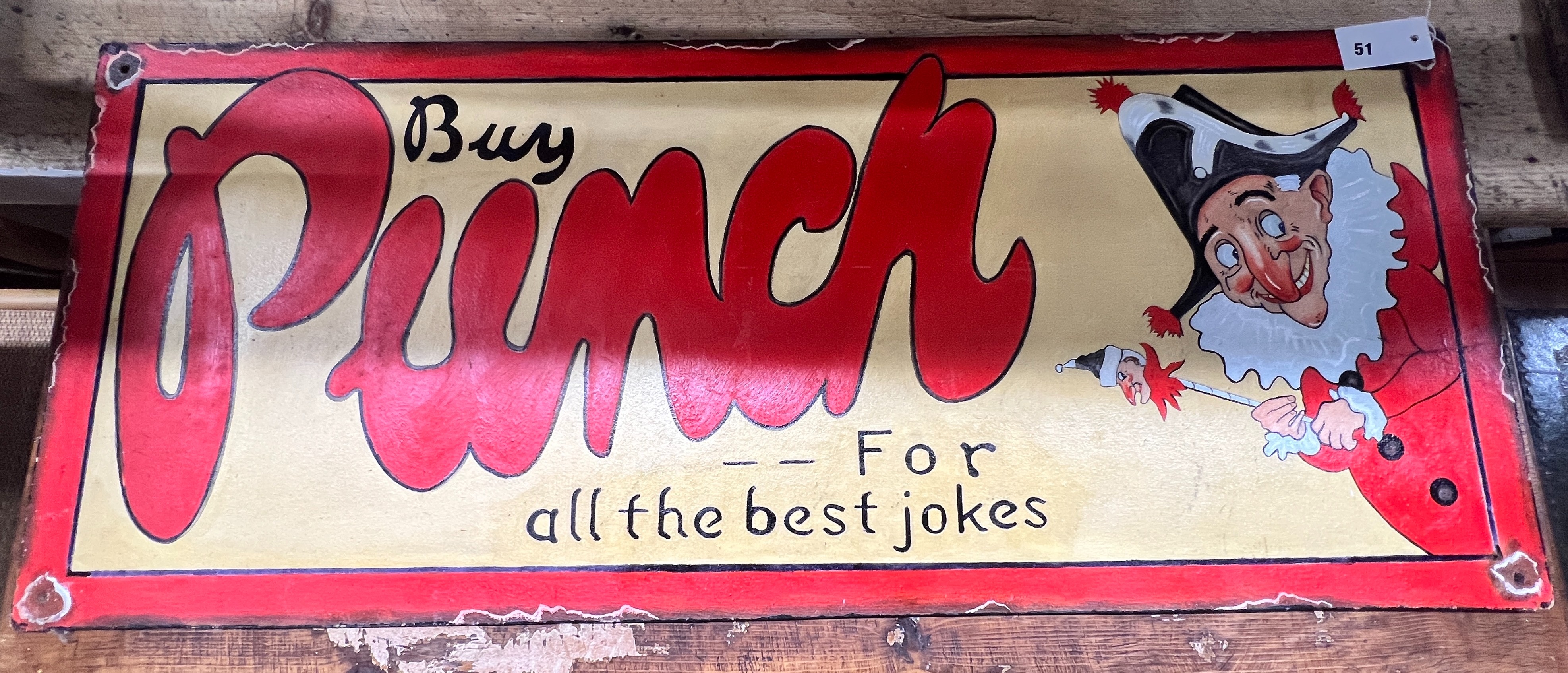 A 'Vegan Joe' oil on board - 'Punch for all the best jokes', width 104cm, height 43cm